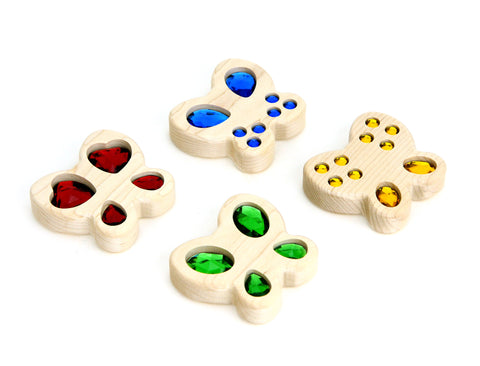 Primary Color Butterfly Gem 4 pc. Sensory Stacker Maple Block Set