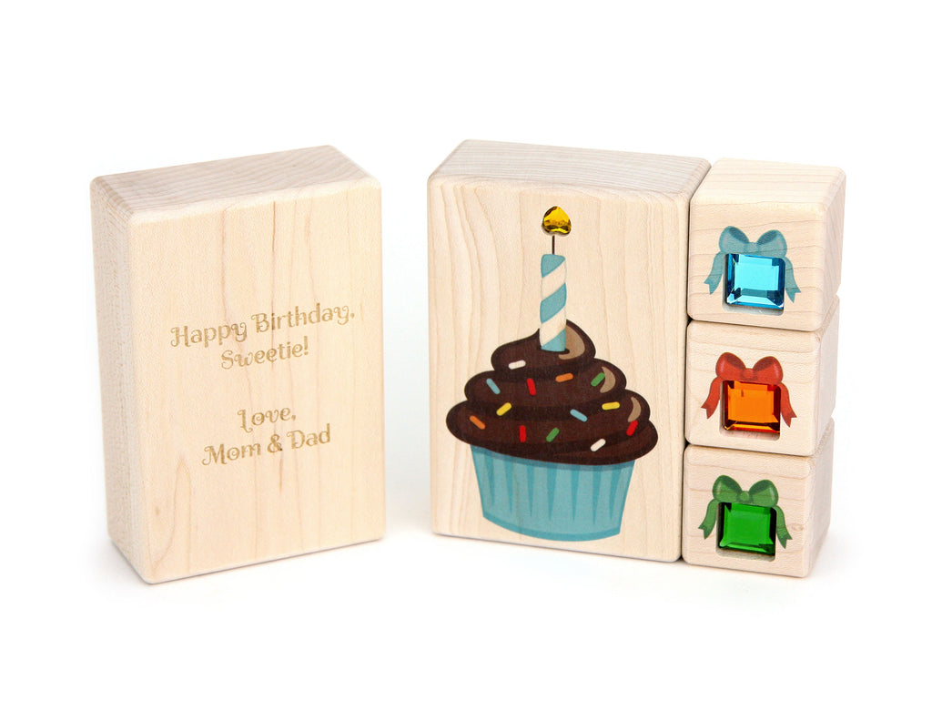 4 pc. Blue Cupcake Gem Message Blocks