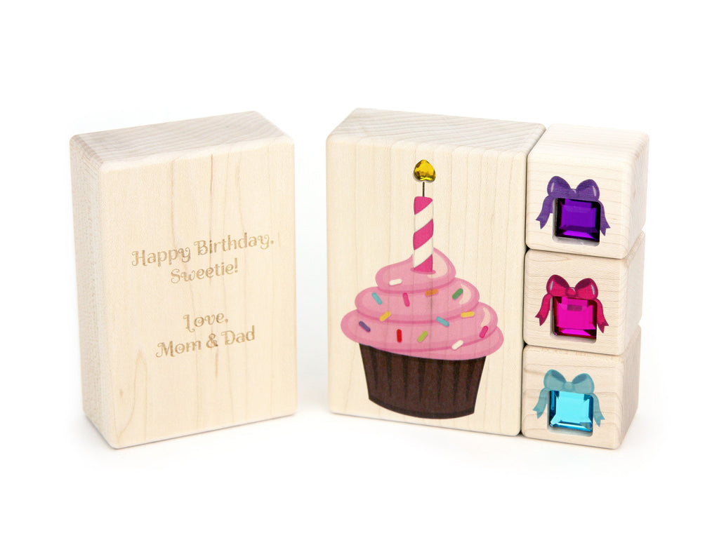 4 pc. Pink & Chocolate Cupcake Gem Message Blocks