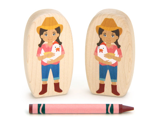 Farmgirl with Chicken - 3.25" Double-sided 1:24 Scale Maple Figure