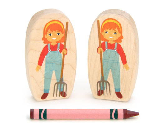 Farmgirl with Hay Fork - 3.25" Double-sided 1:24 Scale Maple Figure