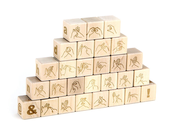 28 pc Solid Maple Wood American Sign Language Alphabet Blocks