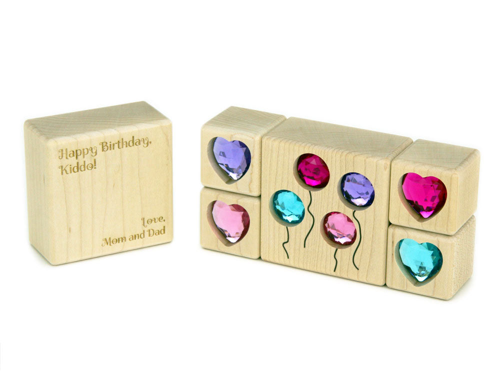 5 pc. Balloons & Hearts Gem Message Blocks