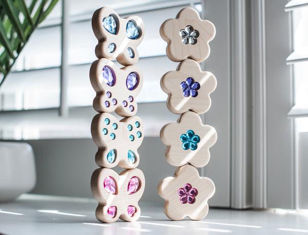 Pastel Flower Gem 4 pc. Sensory Stacker Maple Block Set