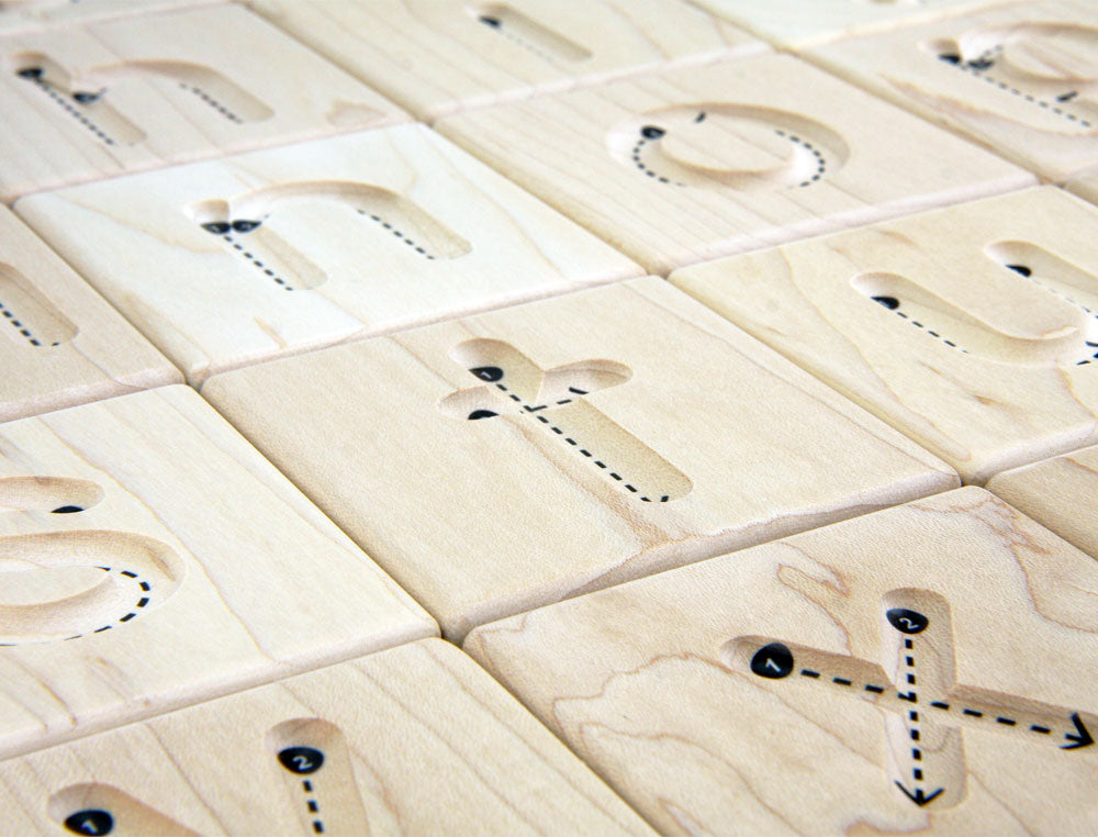 27 pc. Manuscript Letter Alphabet Maple Tracing Tiles