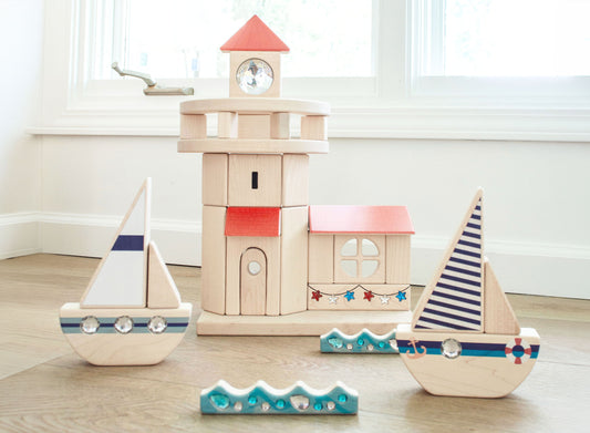 LIMITED! Summer Sailboat 3 pc. Building Block Set - Triple Porthole