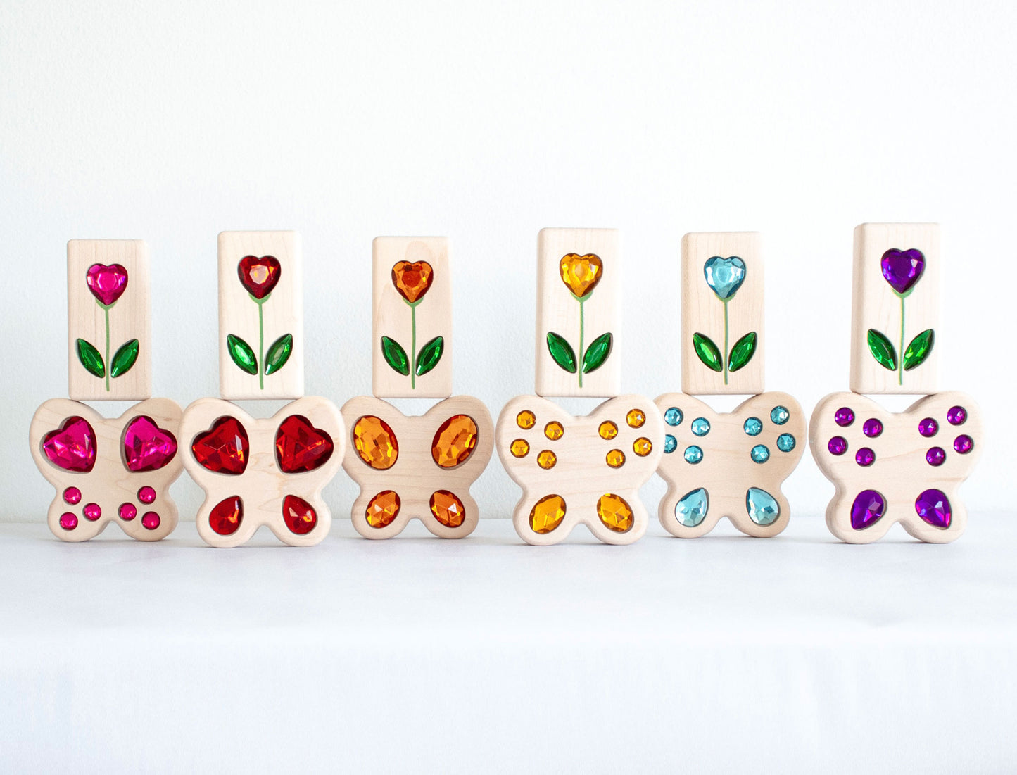 Primary Color Butterfly Gem 4 pc. Sensory Stacker Maple Block Set