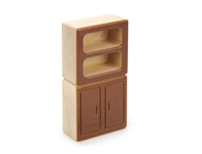 Cabinet & Shelf Set - Brown - 1:12 Scale Furniture Solid Maple Block