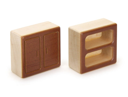 Cabinet & Shelf Set - Brown - 1:12 Scale Furniture Solid Maple Block