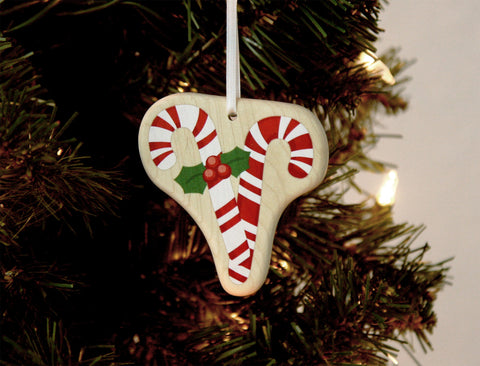 Candy Cane Solid Maple Ornament