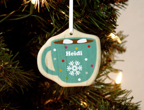 Cocoa Mug Solid Maple Personalized Name Ornament