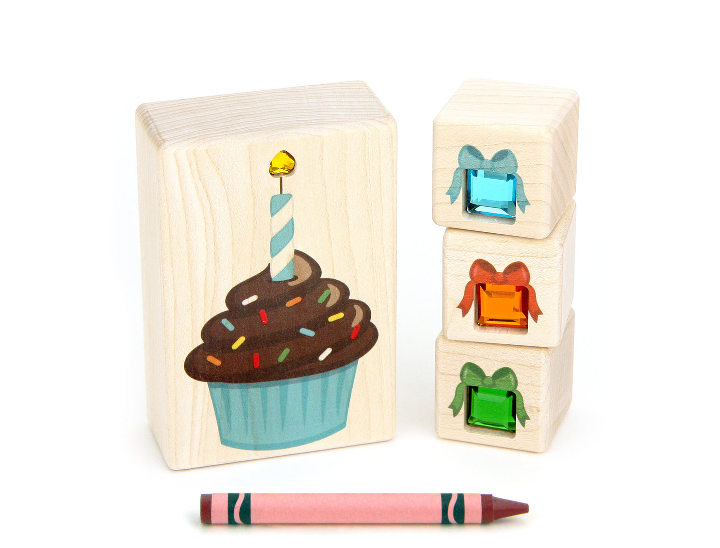 4 pc. Blue Cupcake Gem Message Blocks