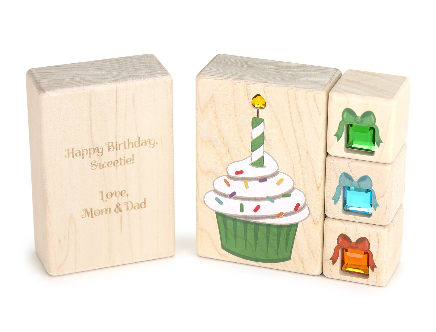 4 pc. Green Cupcake Gem Message Blocks