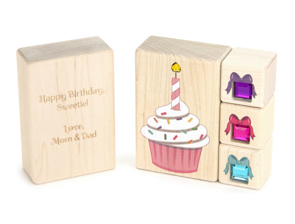 4 pc. Pink & White Cupcake Gem Message Blocks