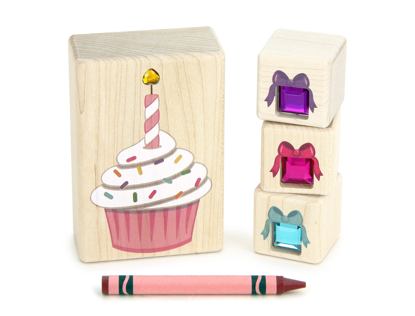4 pc. Pink & White Cupcake Gem Message Blocks