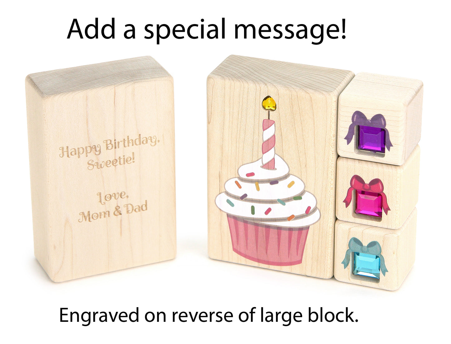 4 pc. Pink & White Cupcake Gem Message Blocks