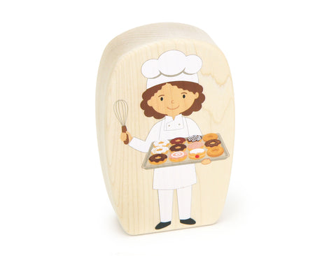 LIMITED! Donut Baker Girl - Thick 5.25" Double-sided 1:12 Scale Maple Figure