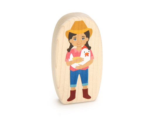 Farmgirl with Chicken - 3.25" Double-sided 1:24 Scale Maple Figure