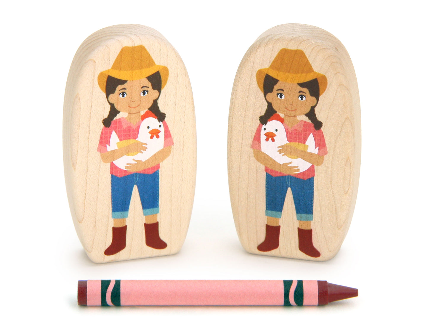 Farmgirl with Chicken - 3.25" Double-sided 1:24 Scale Maple Figure
