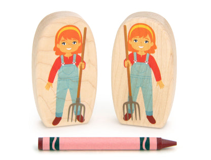 Farmgirl with Hay Fork - 3.25" Double-sided 1:24 Scale Maple Figure