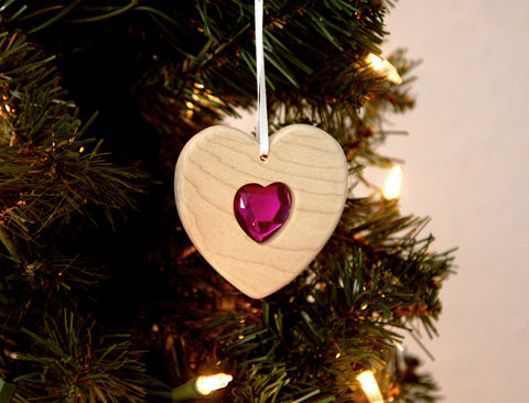 Heart Choose-your-own Gem Solid Maple Ornament