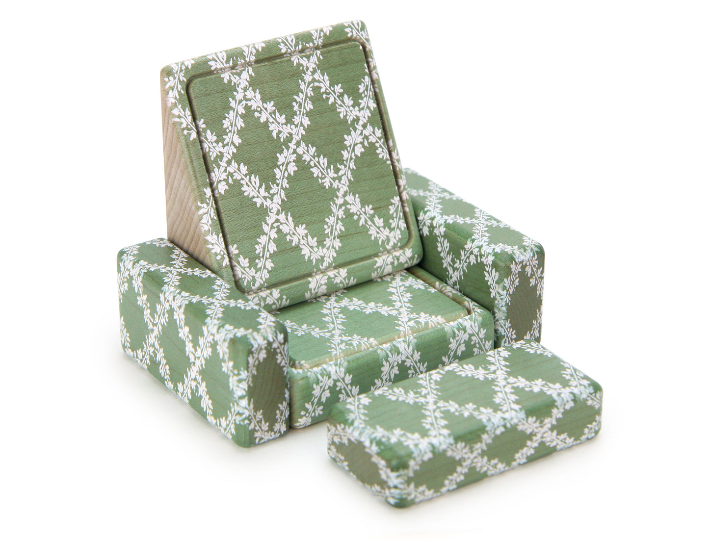 LIMITED! Chair & Ottoman - Sage Floral - 1:12 Scale Furniture Solid Maple Blocks