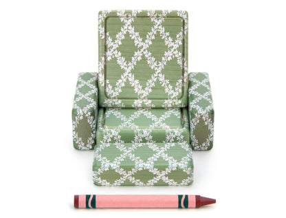 LIMITED! Chair & Ottoman - Sage Floral - 1:12 Scale Furniture Solid Maple Blocks