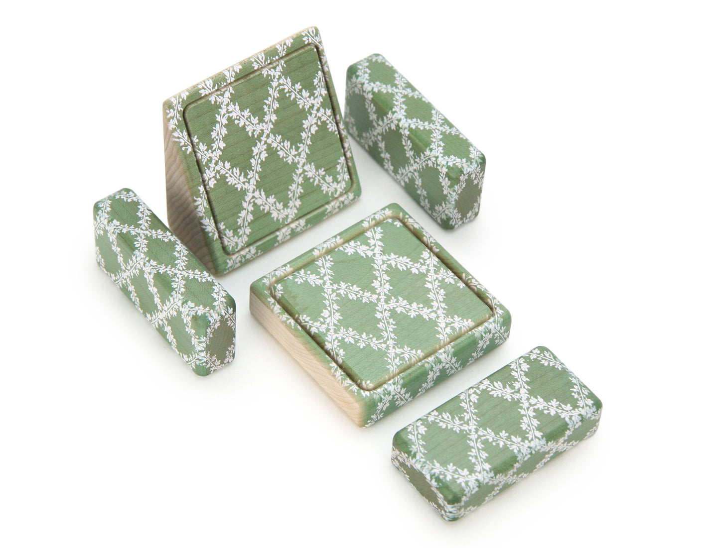 LIMITED! Chair & Ottoman - Sage Floral - 1:12 Scale Furniture Solid Maple Blocks