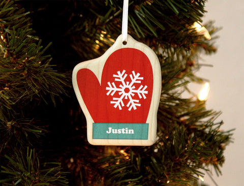 Mitten Solid Maple Personalized Name Ornament