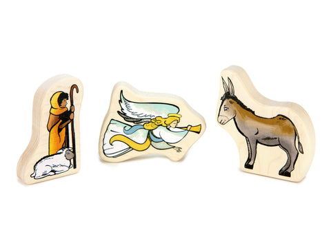 LIMITED! Nativity Angel Shepherd & Donkey 3 pc. Shape Block Set