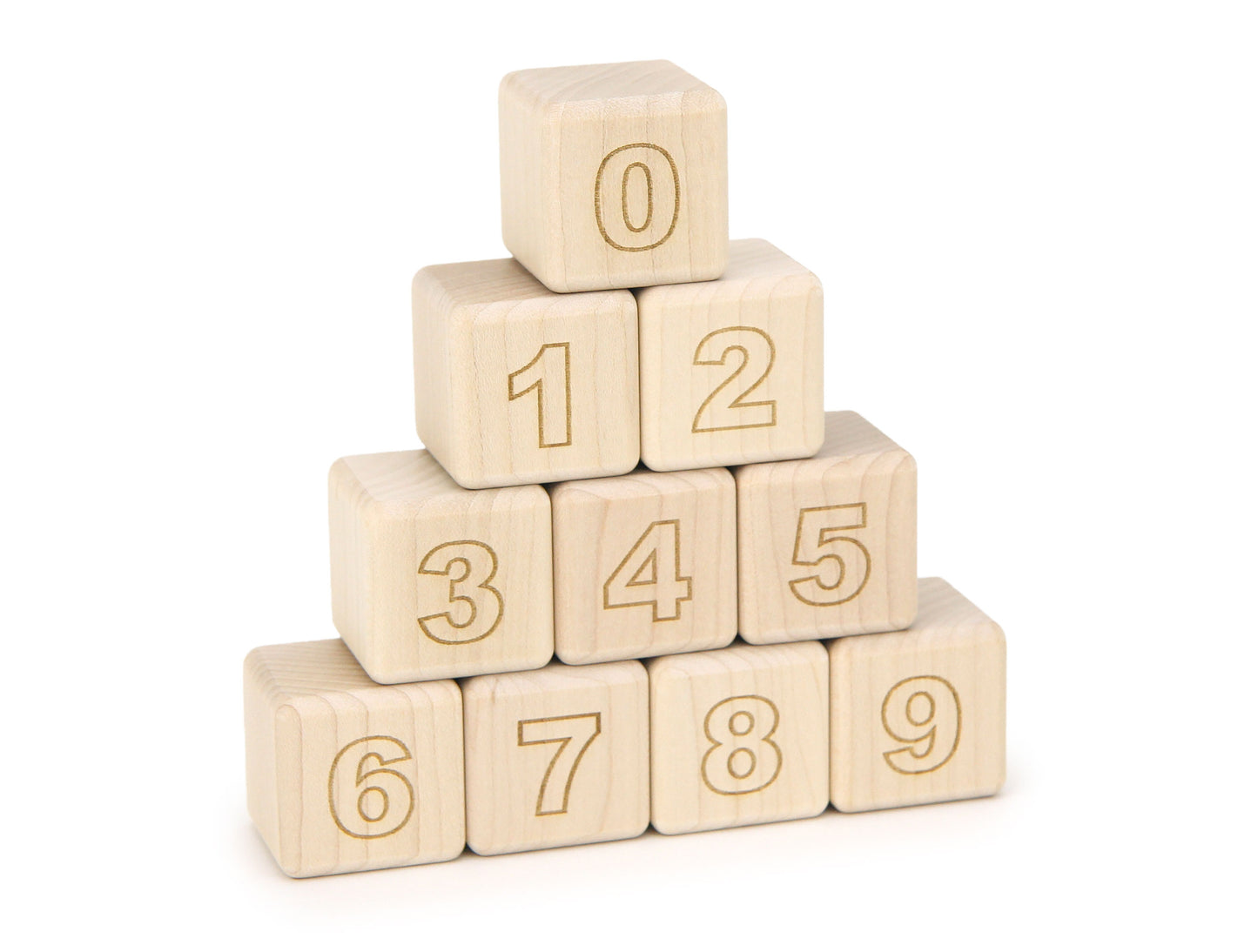 0-9 Outline Engraved Maple Number Blocks