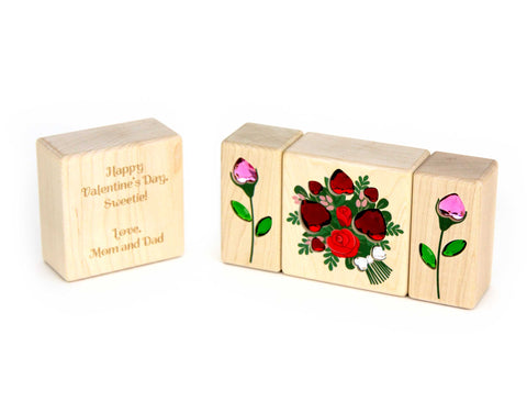 LIMITED! 3 pc. Rose Bouquet Gem Message Blocks