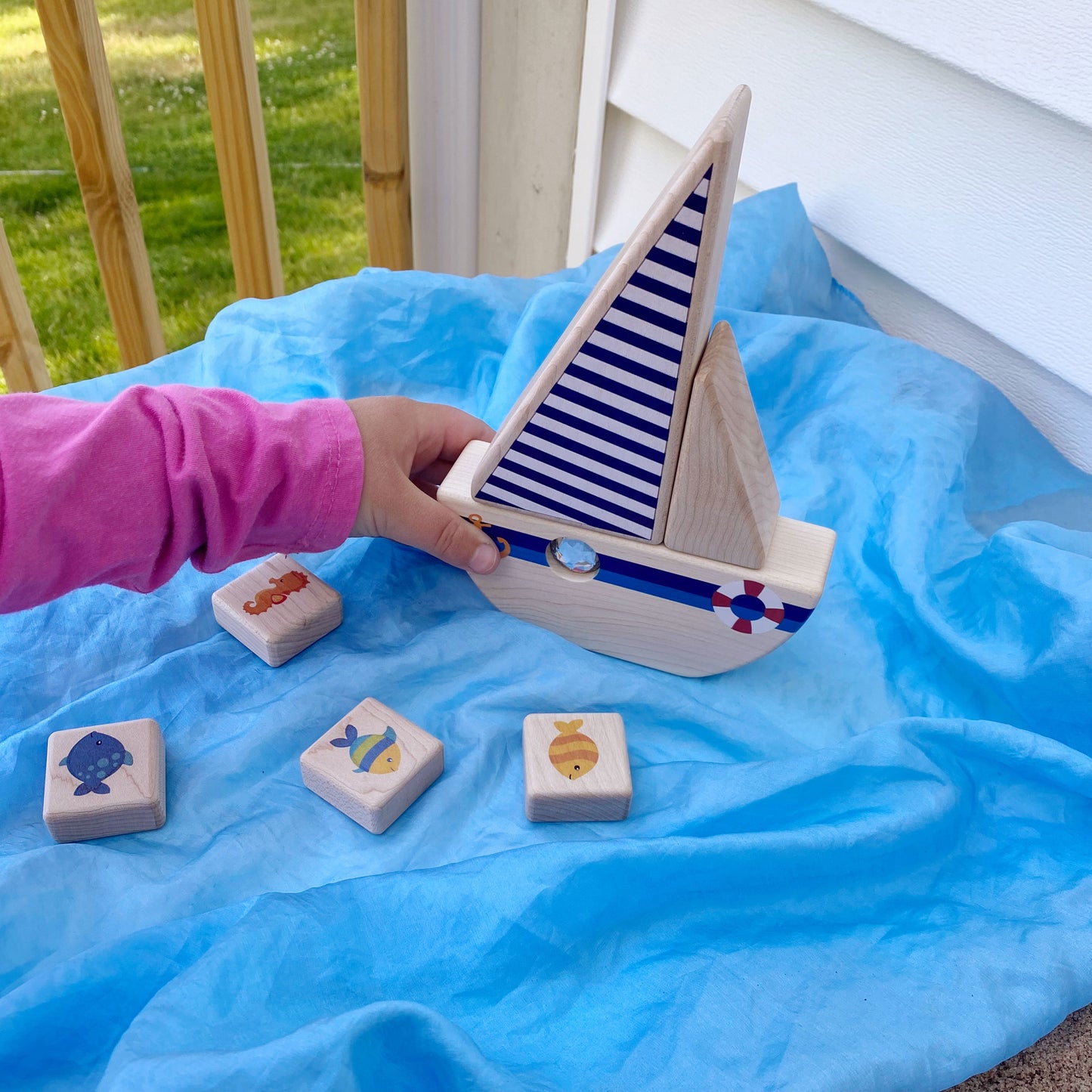 LIMITED! Summer Sailboat 3 pc. Building Block Set - Single Porthole
