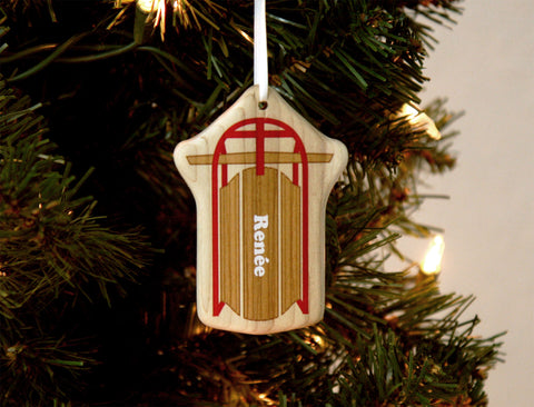 Sled Solid Maple Personalized Name Ornament