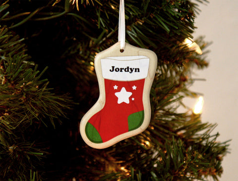 Stocking Solid Maple Personalized Name Ornament