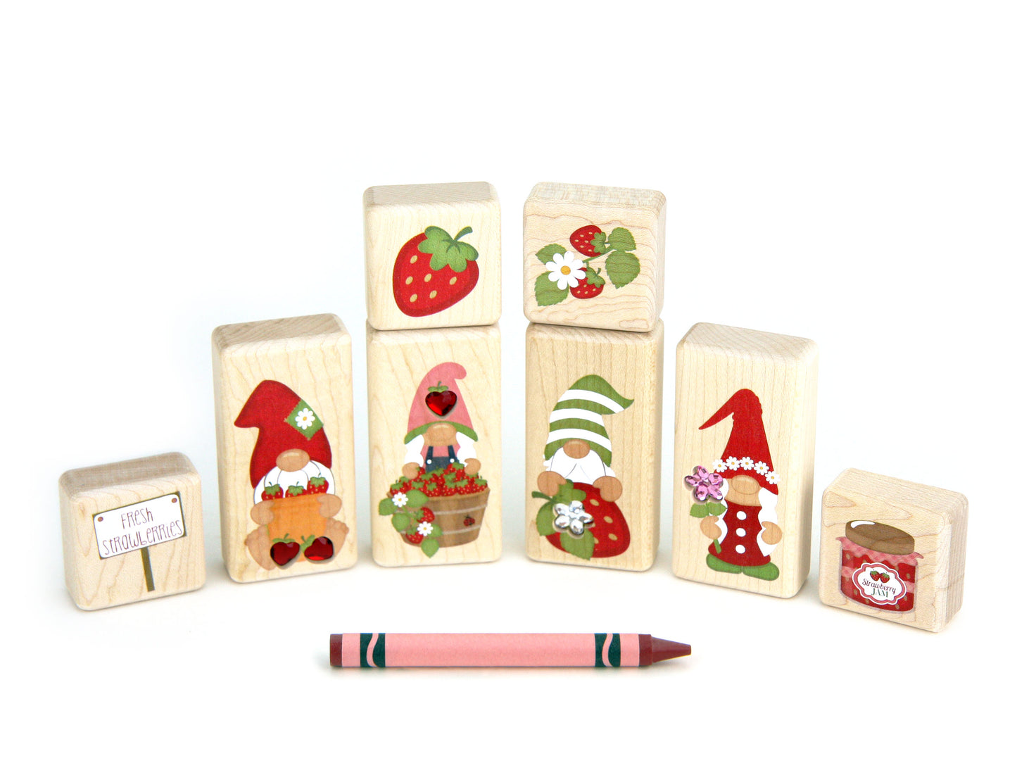 LIMITED! Strawberry Gnomes 8 pc. Gem Block Set