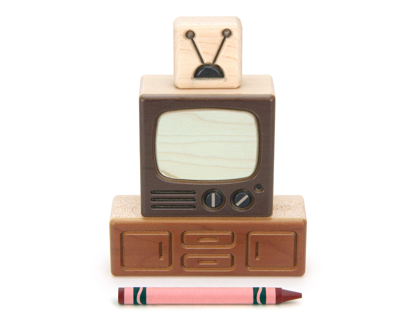 TV Set - Brown - 1:12 Scale Furniture Solid Maple Blocks