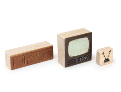 TV Set - Brown - 1:12 Scale Furniture Solid Maple Blocks