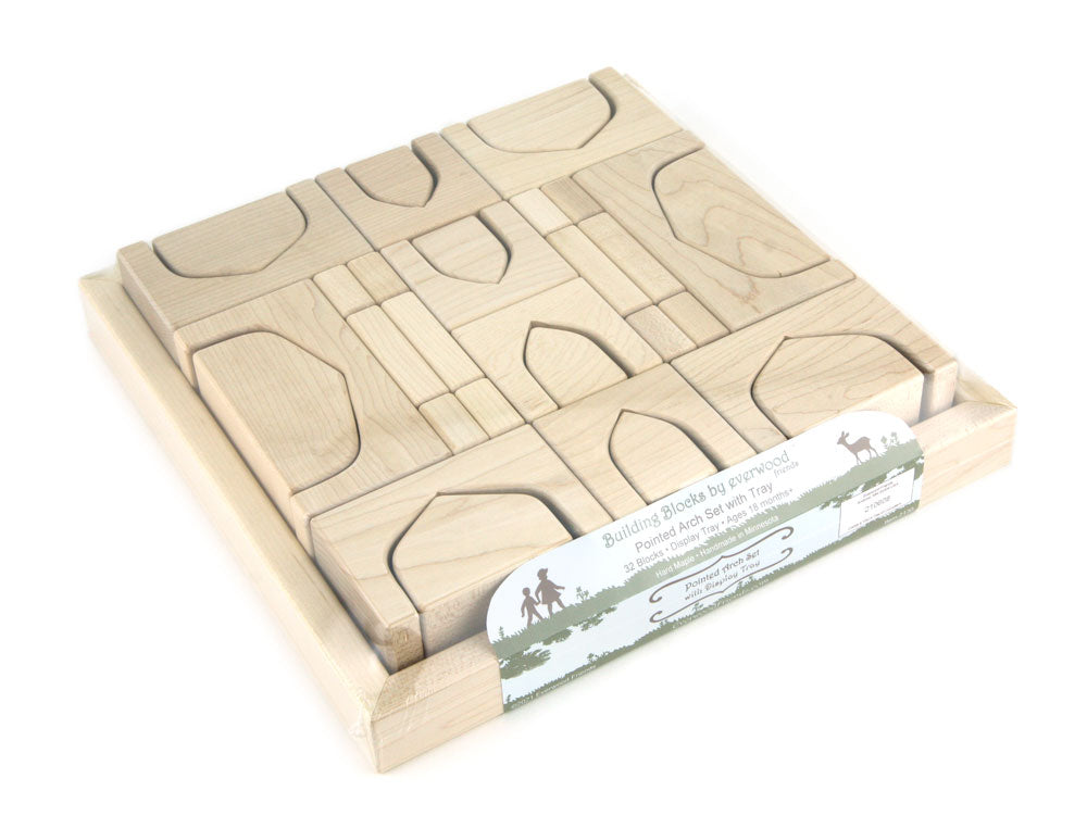 32 pc. Pointed Arch Collection Maple Building Blocks with Tray