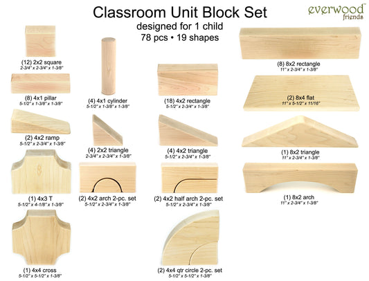 78 pc Classroom Set Maple Unit Blocks