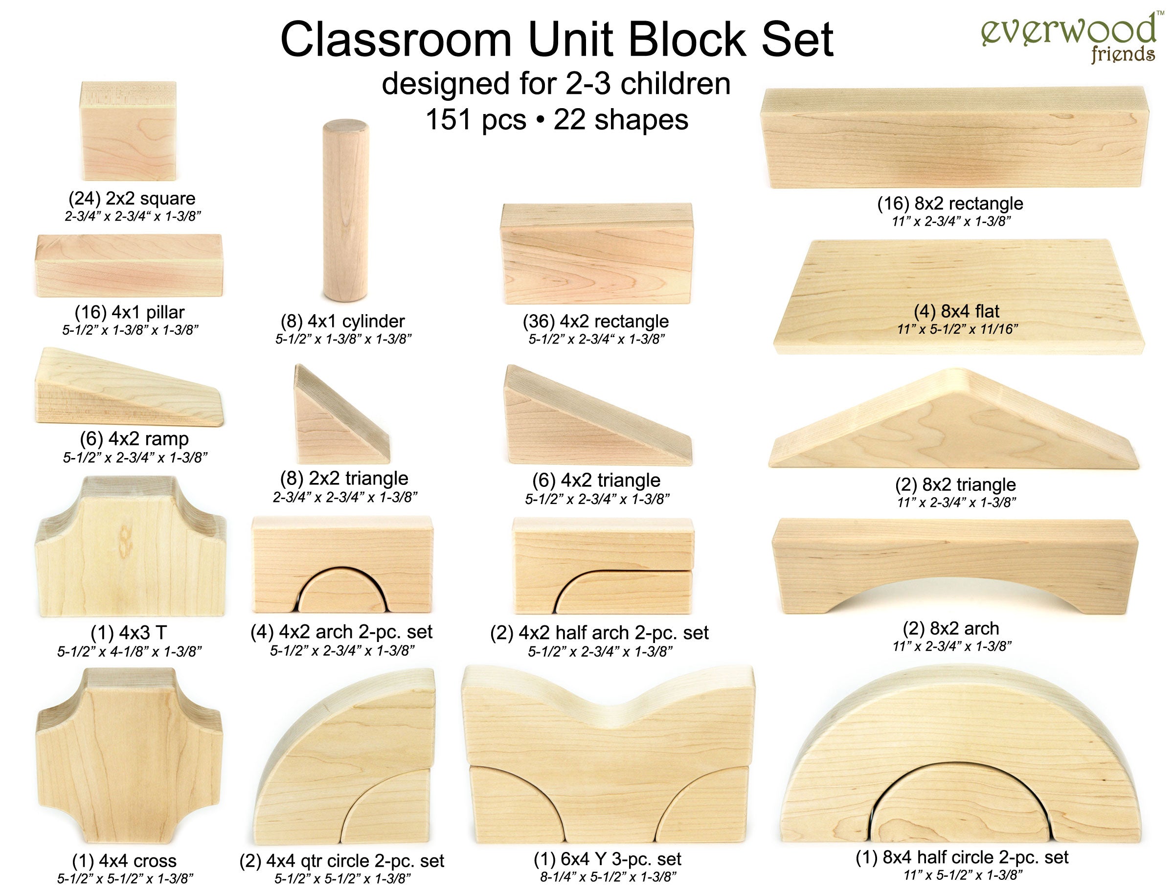 151 pc Classroom Set Maple Unit Blocks – Everwood Friends
