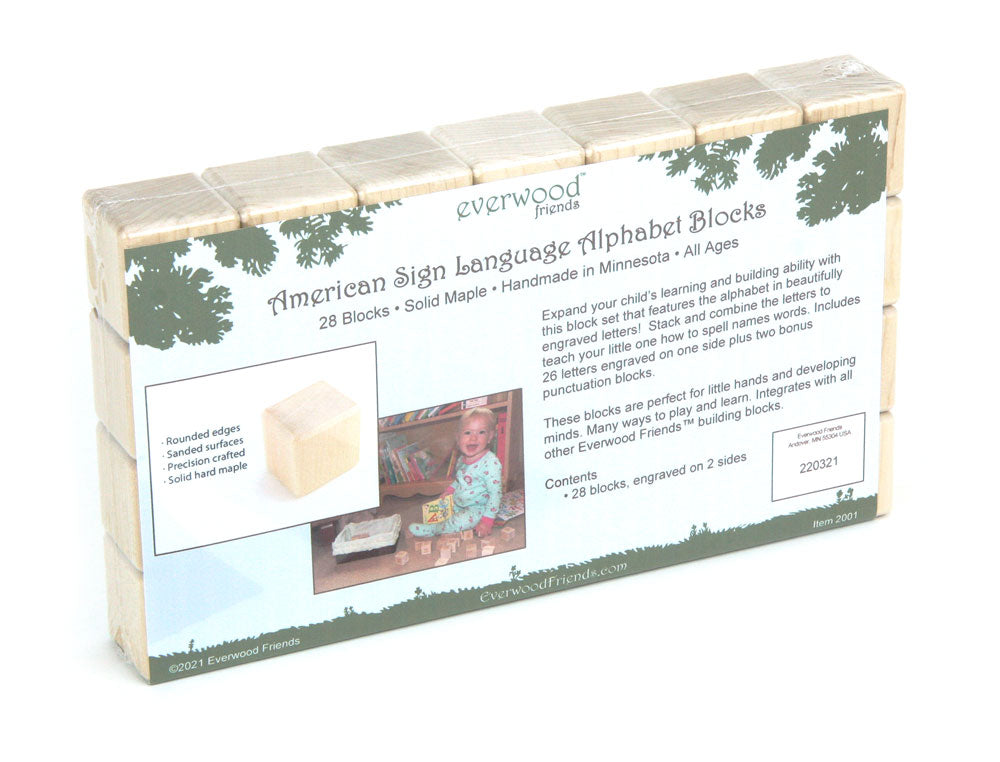 28 pc Solid Maple Wood American Sign Language Alphabet Blocks