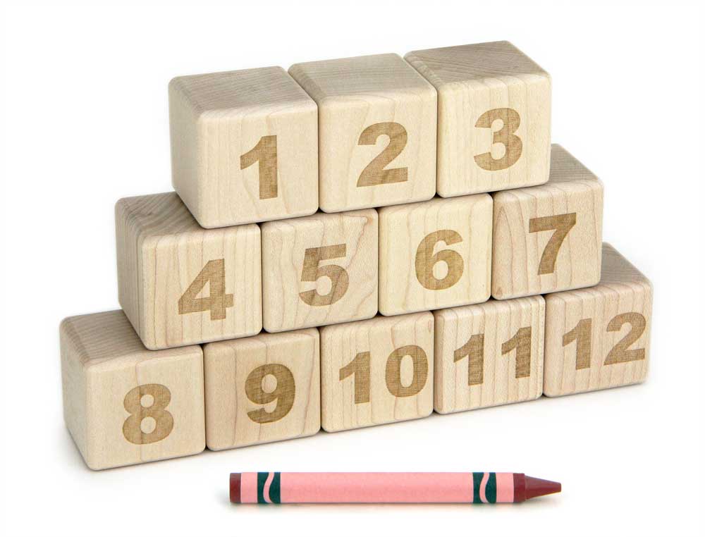 12 pc. 1-12 Engraved Maple Number Blocks