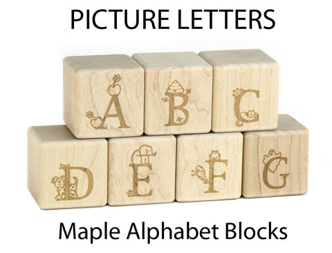 28 pc. Picture Letter Engraved Alphabet Blocks