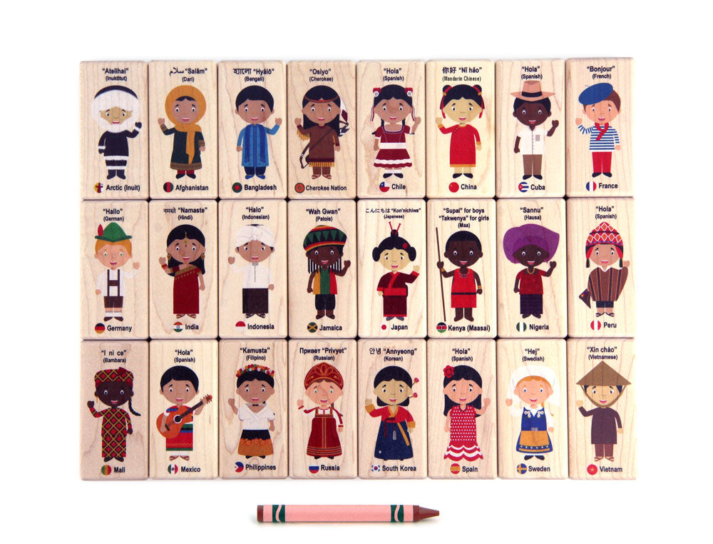 28 pc. Children of the World Maple Building Blocks with Tray