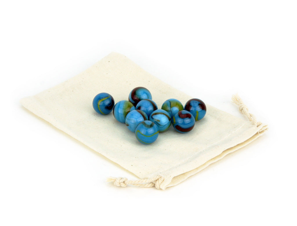 10 pc. 5/8" Marbles + Bag - Blue Swirl