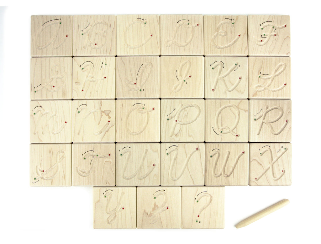 27 pc. Cursive Letter Alphabet Maple Tracing Tiles – Everwood Friends