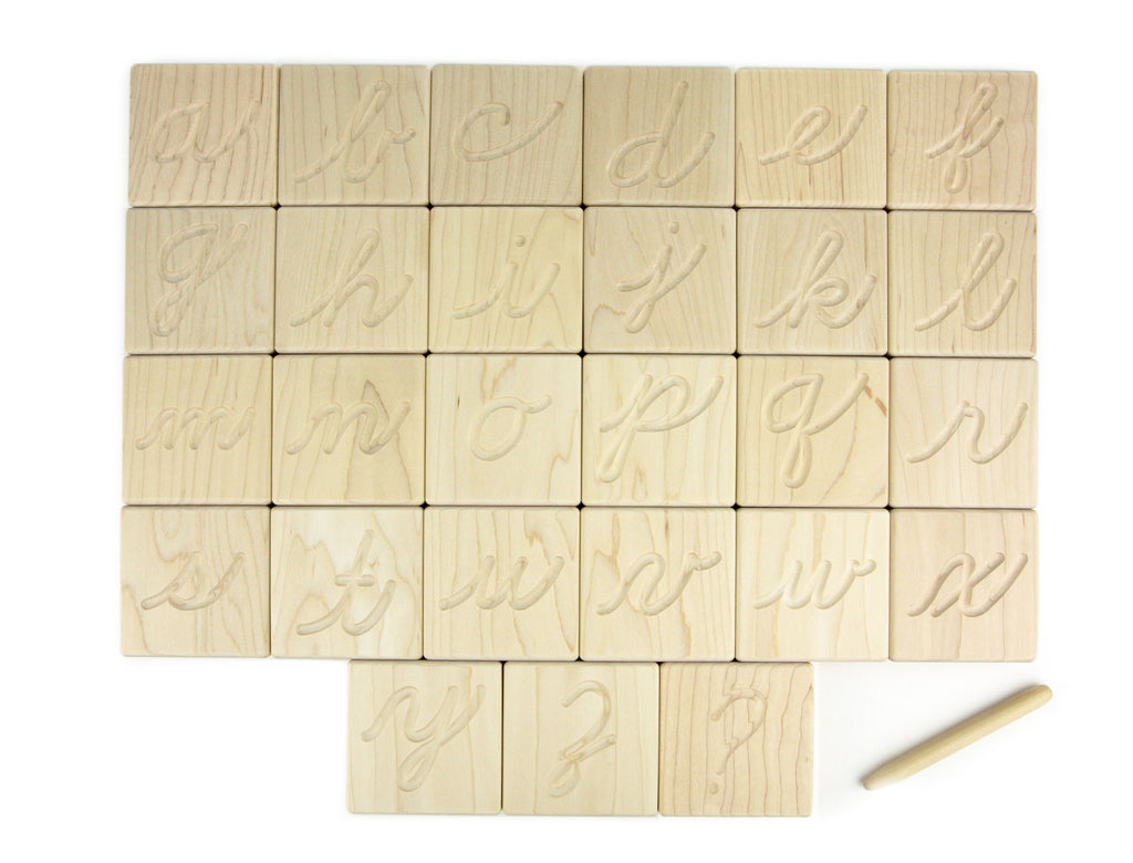 27 pc. Cursive Letter Alphabet Maple Tracing Tiles – Everwood Friends