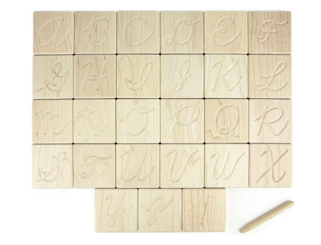 27 pc. Cursive Letter Alphabet Maple Tracing Tiles – Everwood Friends