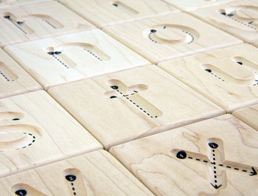 27 pc. Manuscript Letter Alphabet Maple Tracing Tiles